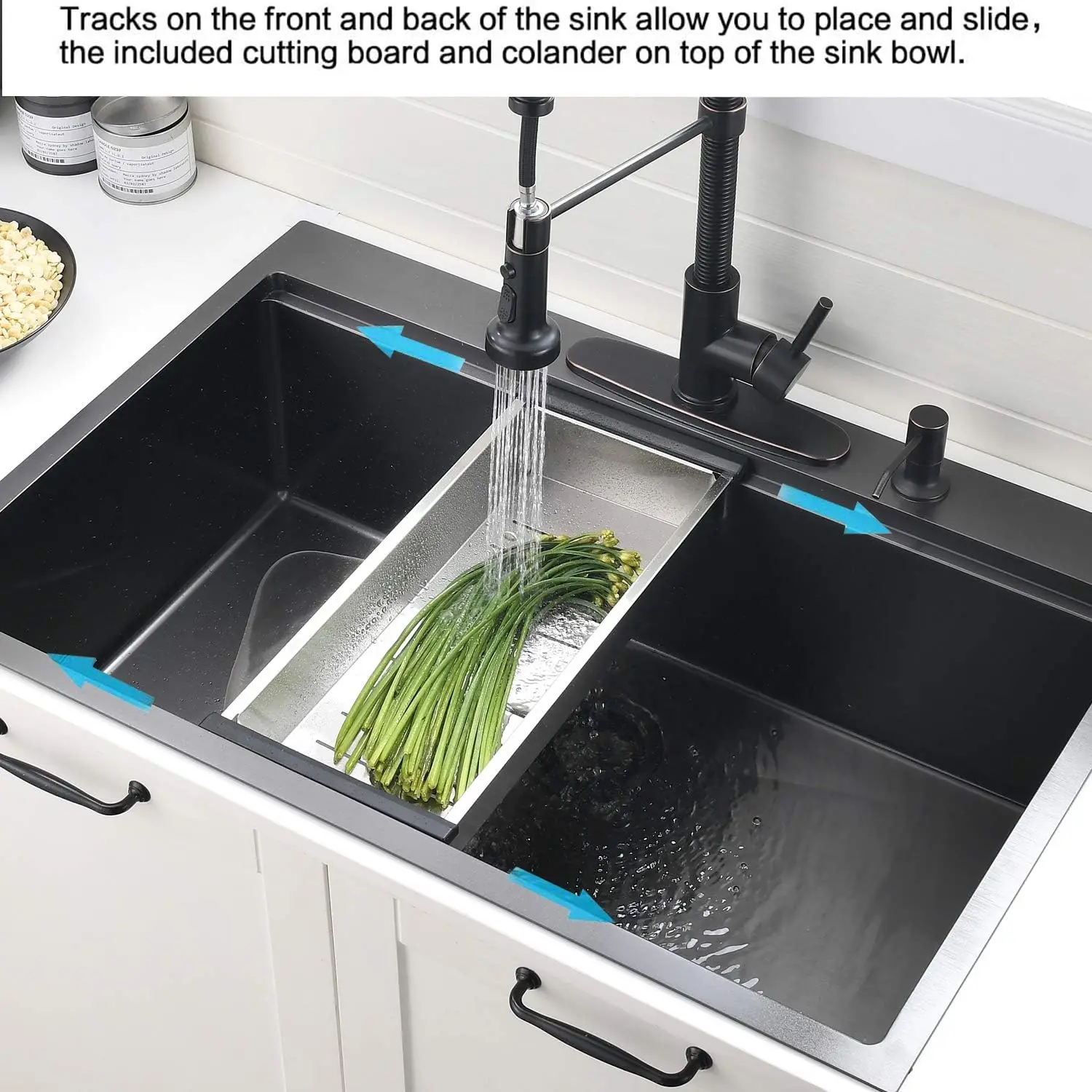 33 Inch Drop In Kitchen Sink Workstation Black33x22-Inch Drop In Sink 16 Gauge Black Stainless Steel Single Bowl Kitchen Sink 4