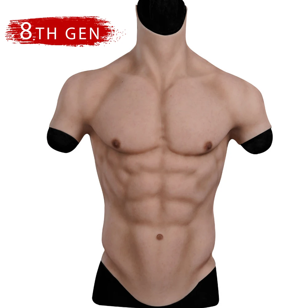 

8TH GEN Upgraded Silicone Muscle Suit Cosplay Body Breastplate Fake Chest Muscle Costume Body Suit Abdominal Muscles Pect Vest