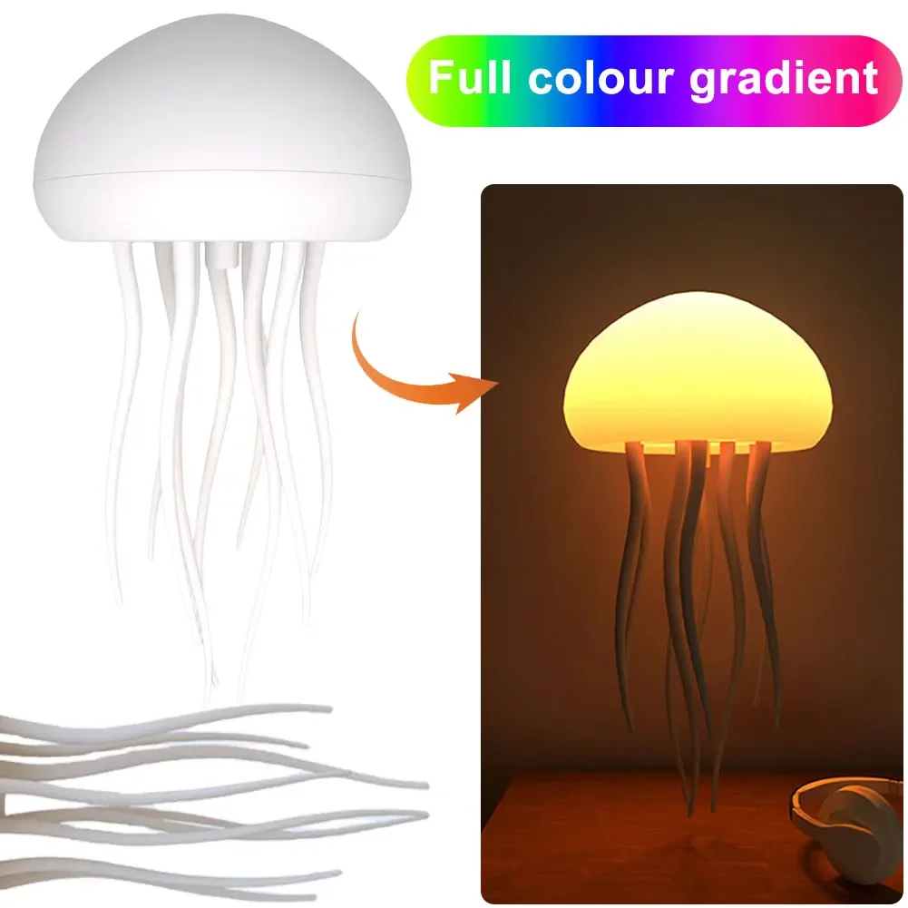 Cartoon Dancing Jellyfish Night Light RGB Gradient Cute Jellyfish Bedside Lamp Voice Control Type-C Charging LED Night Lamp 3