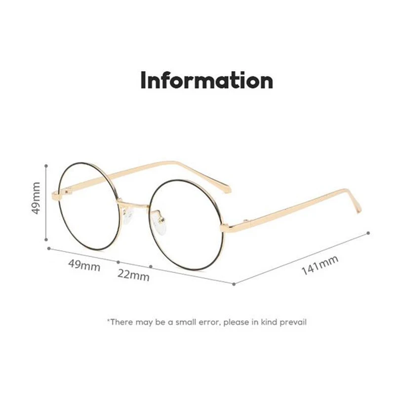 Metal Big Frame Round Prescription Glasses With Astigmatism Anti Blue Light Student Nearsighted Spectacles 0 -0.5 -0.75 To -4 3
