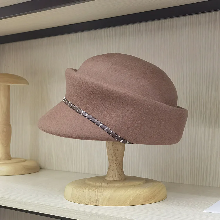 Ullfilt pillbox-hatt för dam elegant vintage vinter-beret_voghion.com