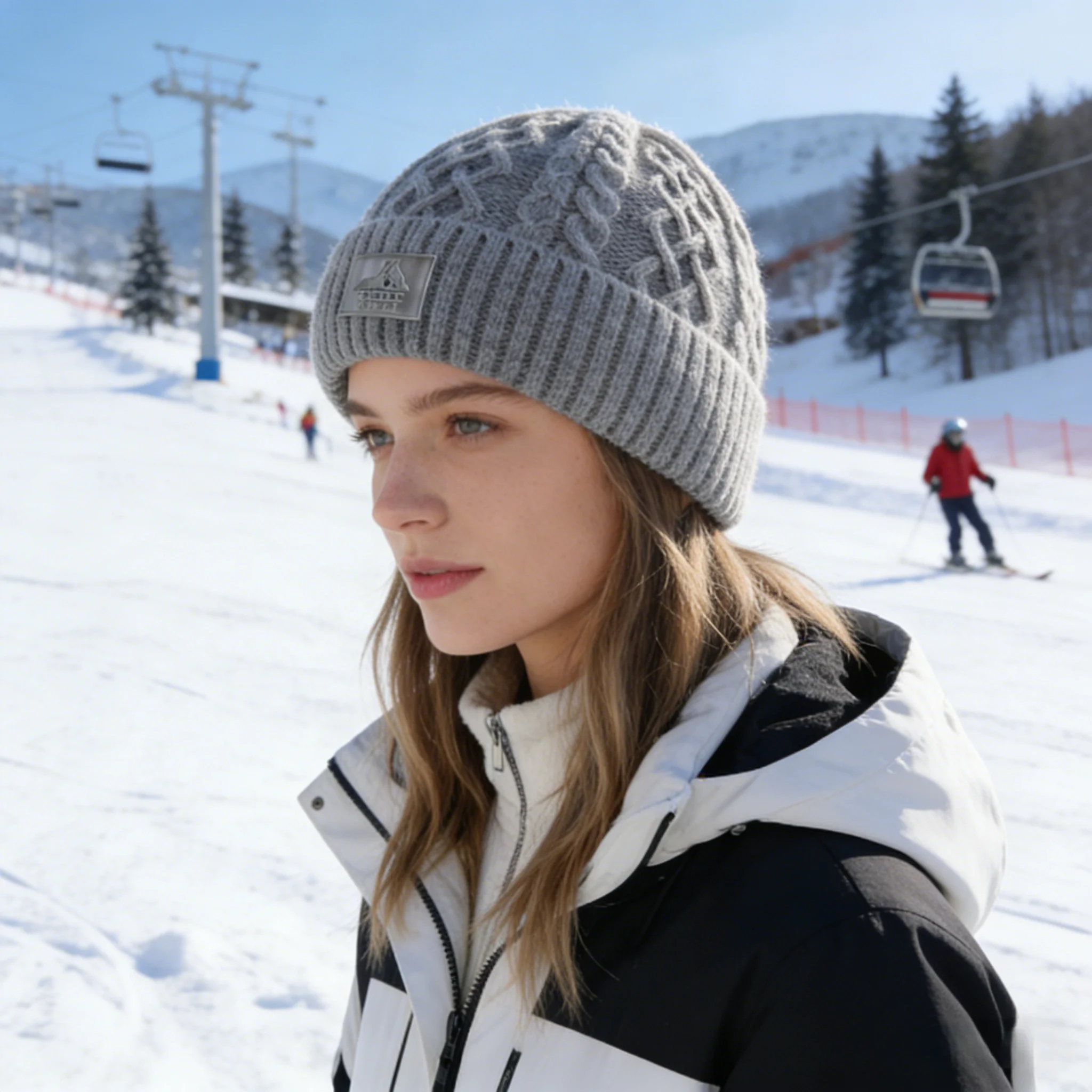 Neue Stil Unisex Warm Halten Winter Hut Plüsch Pelz Gefüttert Stilvolle Warme Kappe Beanie Hut Für Männer Frauen Outdoor Ski Sport Gestrickte hut – Detail 7