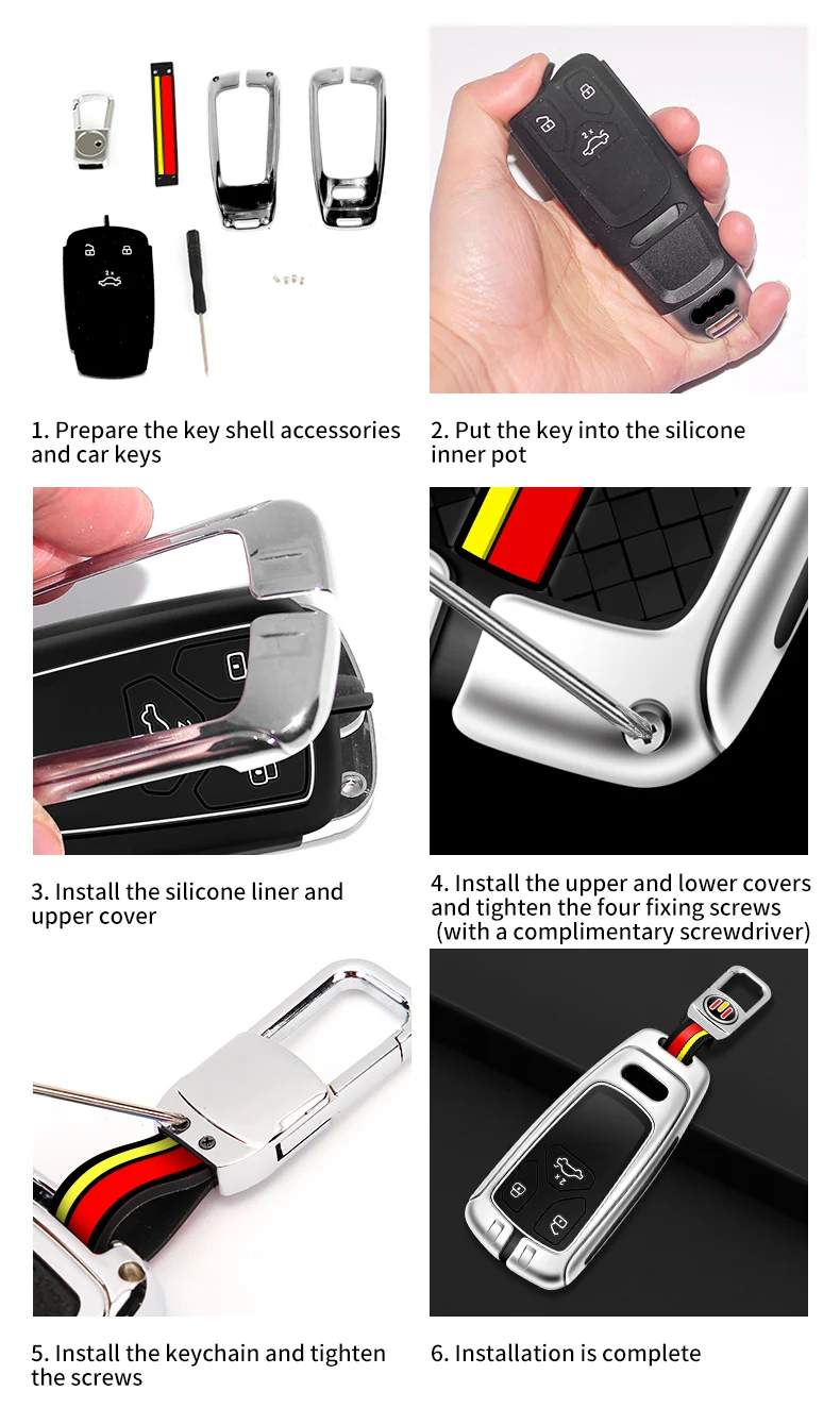 Portachiavi in metallo con telecomando per auto portachiavi per Audi A4 B9 A5 A6 8S 8W Q5 Q7 4M S4 S5 S7 TT TTS TFSI RS supporto senza chiave 21 Portachiavi in metallo con telecomando per auto portachiavi per Audi A4 B9 A5 A6 8S 8W Q5 Q7 4M S4 S5 S7 TT TTS TFSI RS supporto senza chiave - S9e6dec8c108f45d5a3cb05627f6d73be4