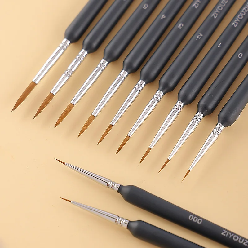 

11 PCS Miniature Hook Line Pen Watercolor Soft Hair Oil Painting Extra Hair Hand Painted Brush Acrylic Stationary Art Supplies