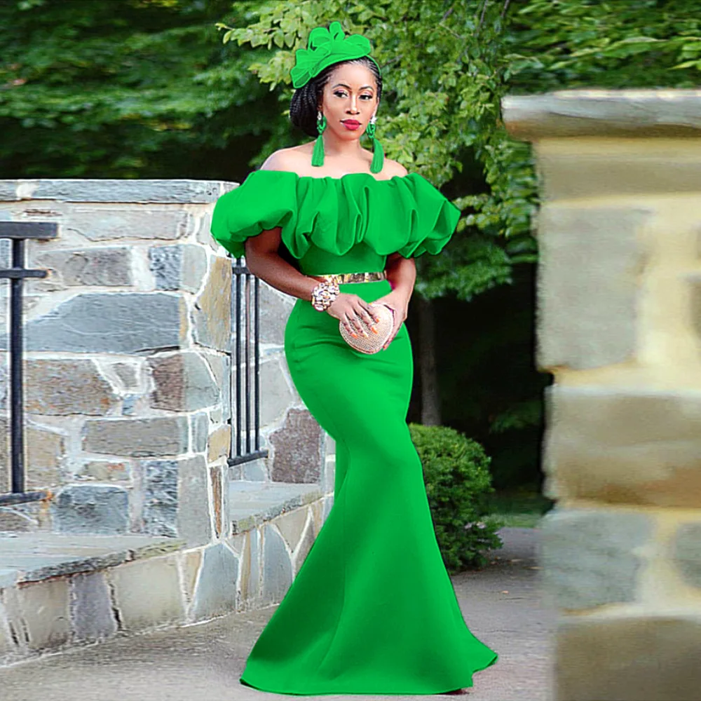 Dresses for Women 2023 Green Off Shoulder Cascading Ruffles Wedding Party Dress High Waist