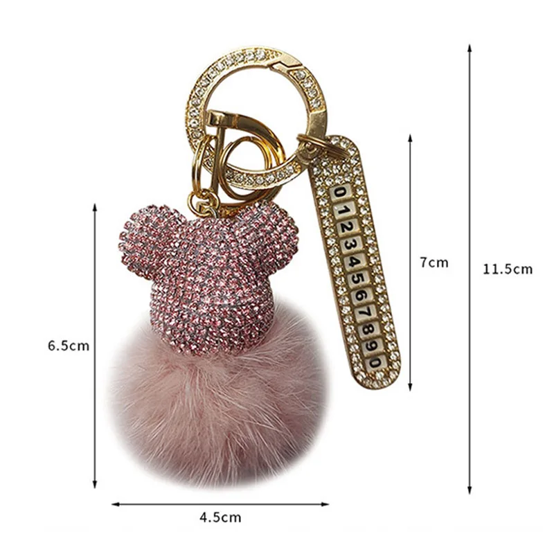 DIY Handmade Craft Bear Keychain Cartoon Diamond-studded Crown Big Head Key  chain Lady Charm Bag Car Key Chain Friend Gift