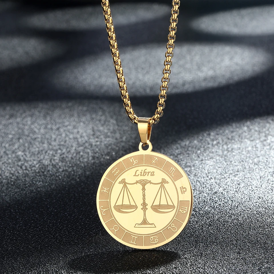 Beautlace Zodiac Necklace – 12 Constellation Pendant With Chain For Women & Men (Gold/Silver/Black)
