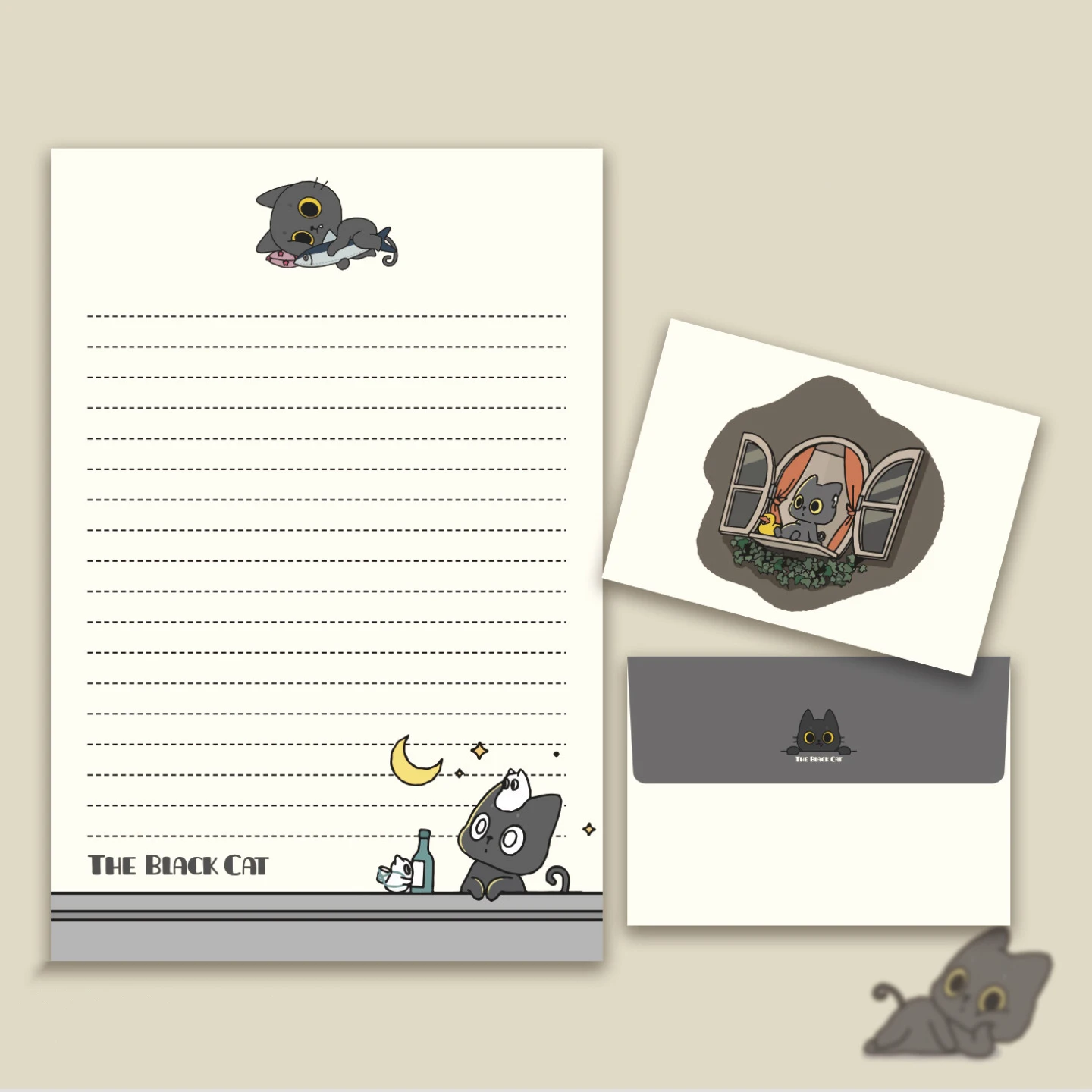 cat envelope paper set 4 sheets of paper and 4 envelopes suitable for invitations and letters