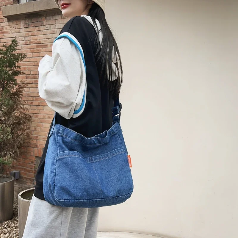 New Jeans Women's Bag Vintage Eco Bag Denim Messenger Bag Y2K Shoulder Cross Bag Shopping Korean Satchels Quilted Handbag Travel