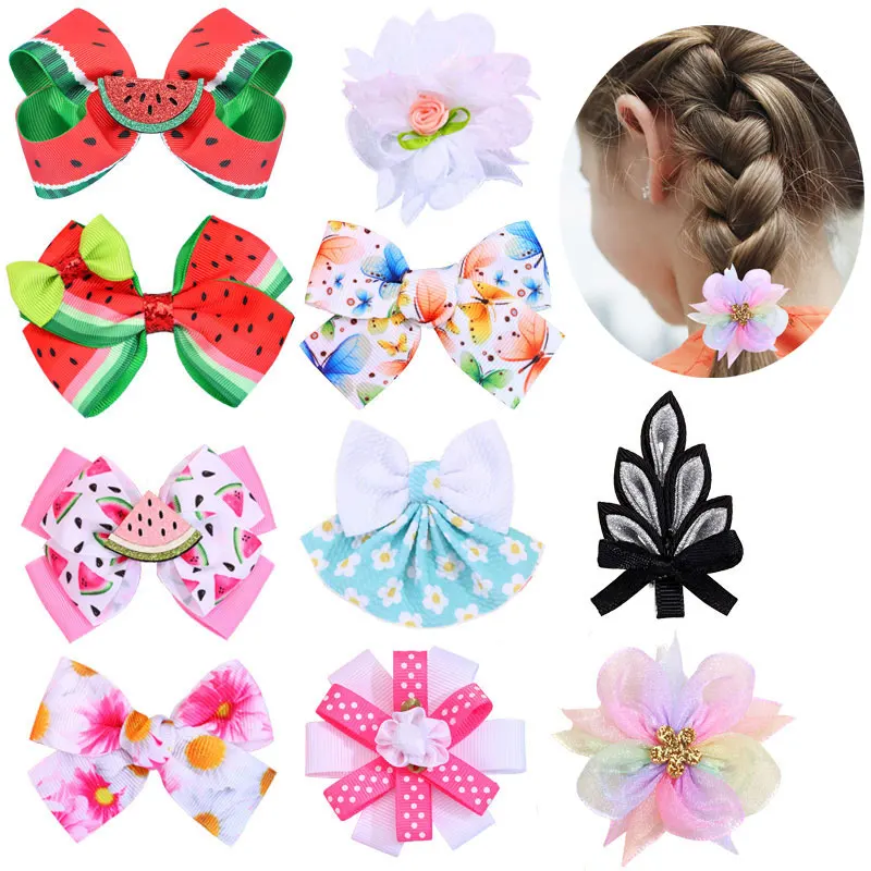 

2Pcs Mesh Flower Hairpins Sweet Hair Bows Clip For Girls Ribbon Bow Alligator Barrettes Kids Side Clips Sweet Headdres