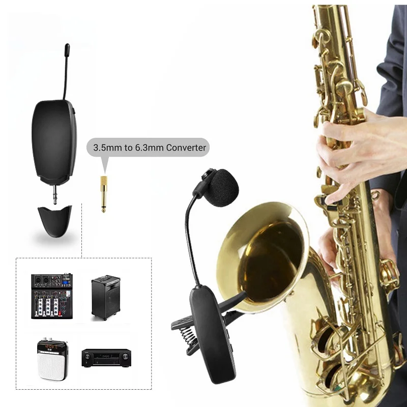 SaxophoneProfessionalWirelessMicrophoneUHFGooseneckVoice
