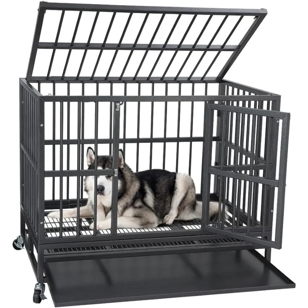 

Dog Crates for Large Dogs 45IN Heavy Duty Dog Crate Pet House Kennel Supplies Products Home Garden Freight free