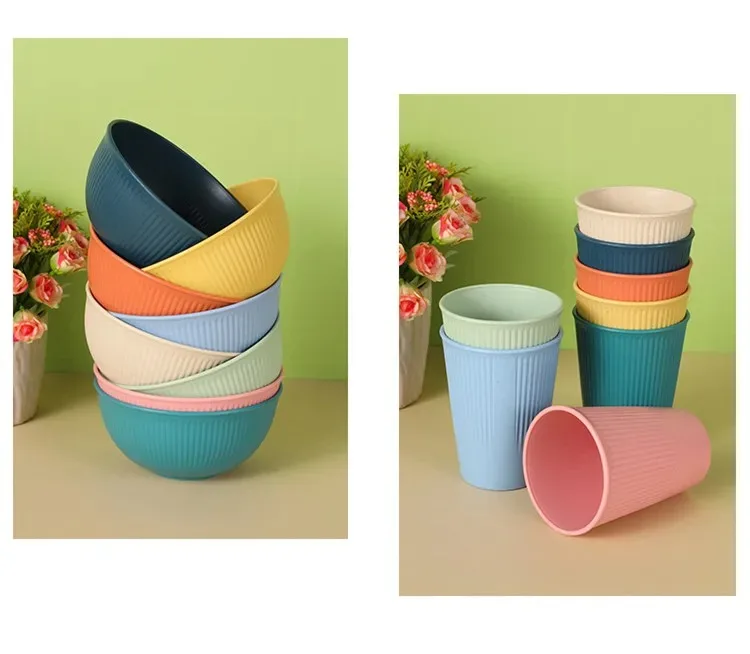 Eco-Friendly Wheat Straw Dinnerware Set - 4pcs Plates Cups Bowls for Home  Outdoor Use