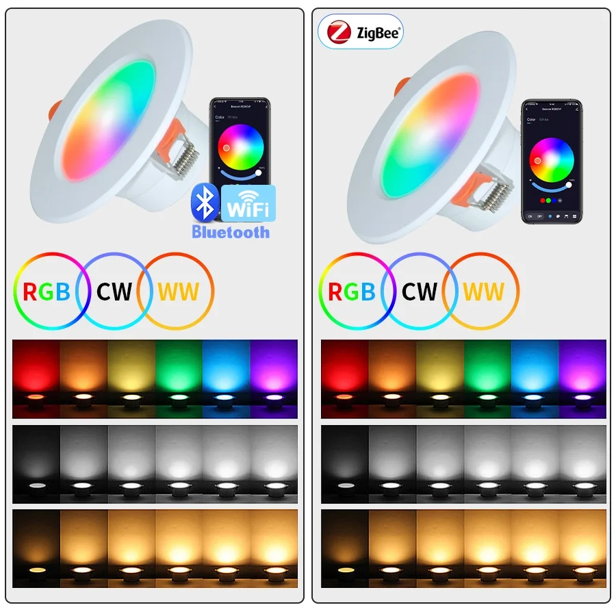 ZigBee Smart Ceiling Light Tuya WiFi Bluetooth LED Downlight RGB Dimmable Recessed Spotlight Voice Control Alexa Google Home 15W