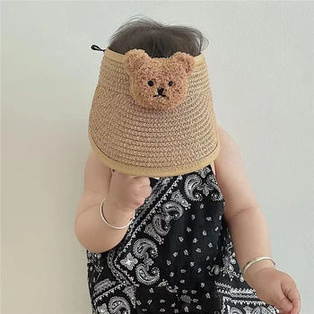 Lovely Cartoon Bear Summer Baby Straw Hat Cotton Kids Boy Girls Adjustable Caps Outdoor Children Sun Hats Toddler Breathable Cap 1