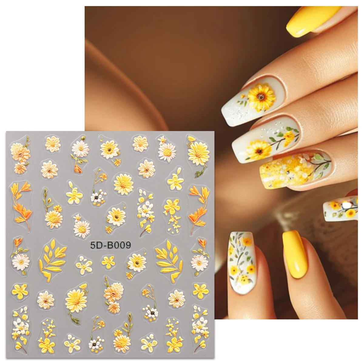 2개 봄과 여름 꽃무늬 네일 아트 스티커, 5D 스티커, DIY, 선물, 웨딩 파티 메이크업, Y2K, 쉽게 적용할 수 있는 네일 장식