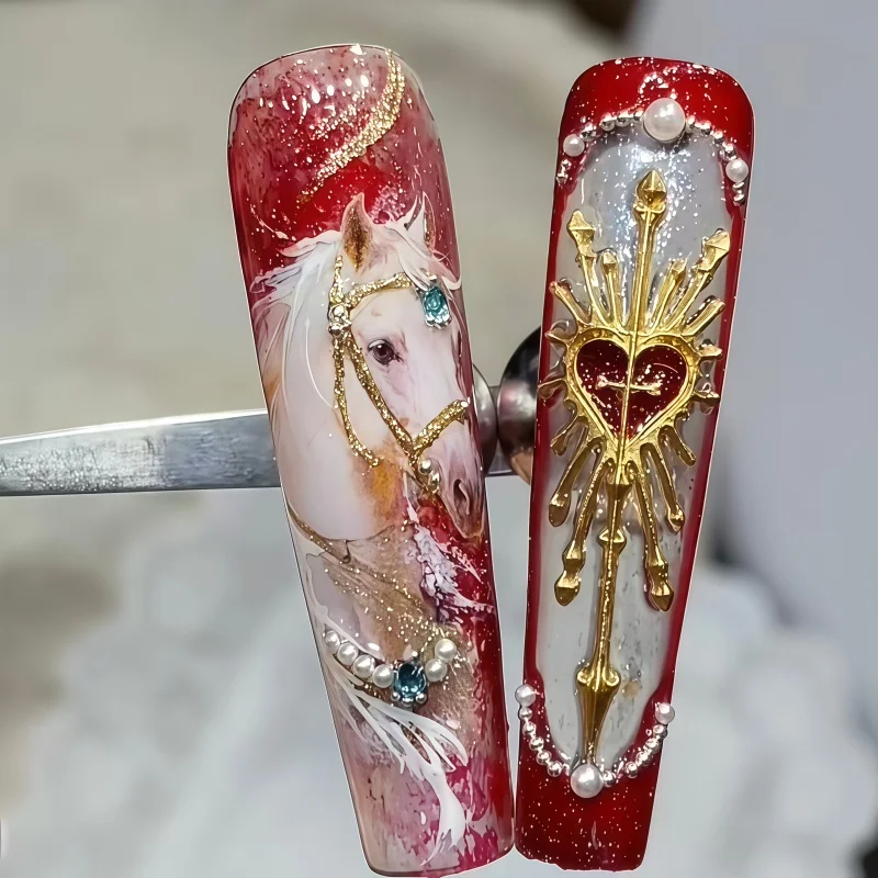 투명 실리콘 네일 아트 몰드 새해 유니콘 말 머리 성스러운 빛 십자가 3D 조각 패턴 일체형 네일 몰드