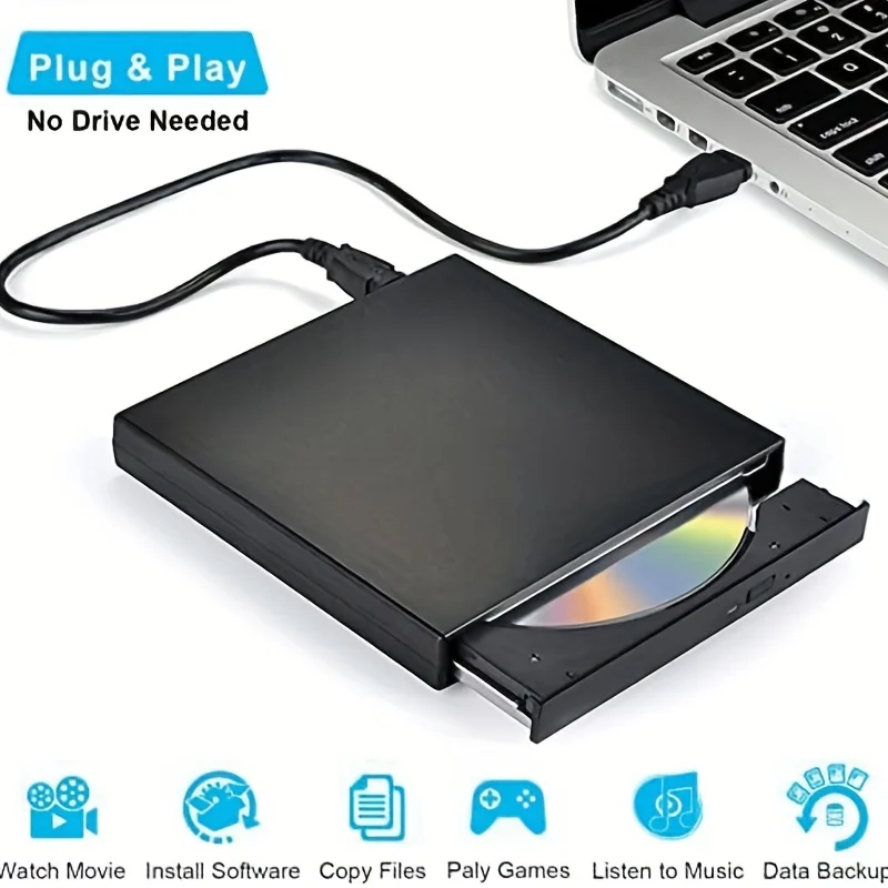 Unità Cd Dvd Esterna, Usb 2.0 Slim Protable External Cd-Rw Drive Dvd-Rw Masterizzatore Writer Player Per Laptop Notebook Pc Desktop Com