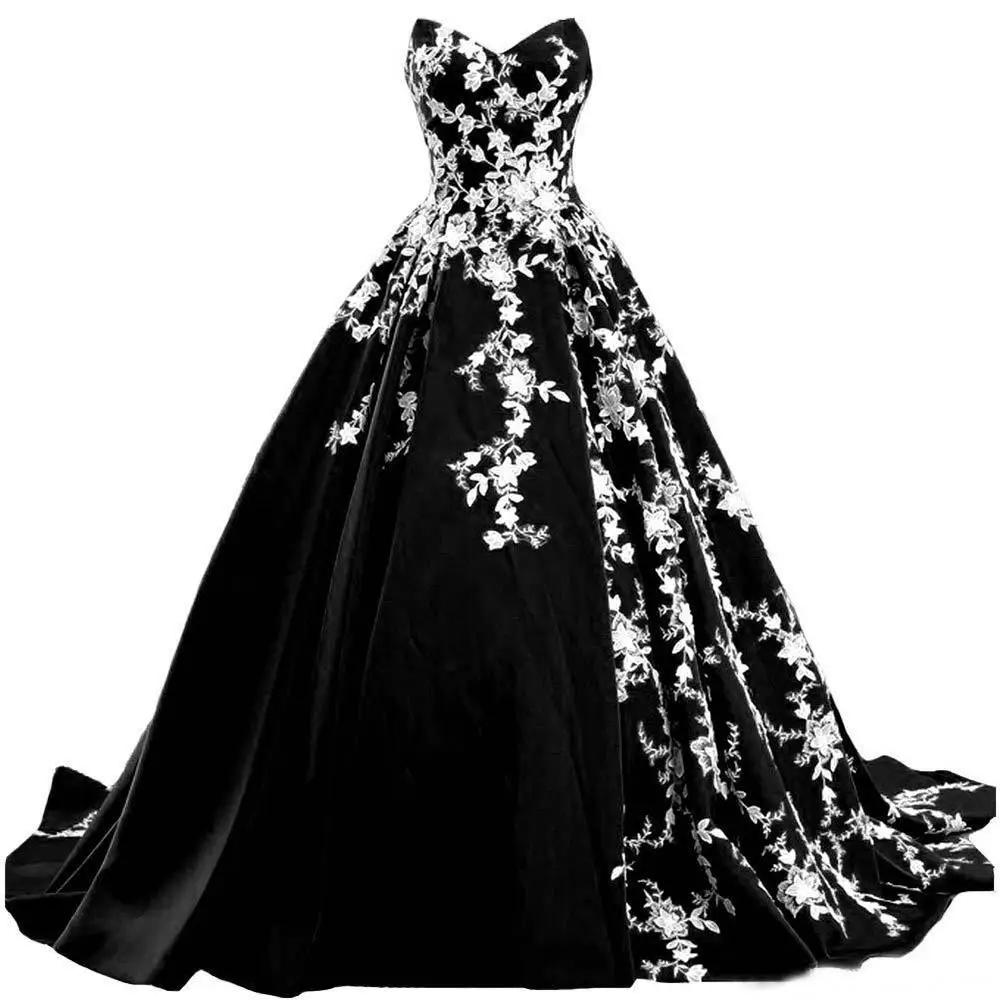 2024Vintage Gothic Black and White Wedding Dresses Sweetheart