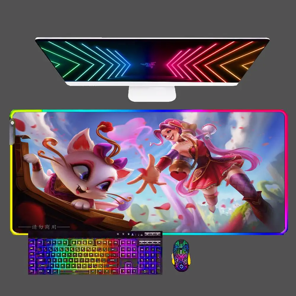 

Jinx League of Legends RGB Large Esports Game Mouse Pad Rubber Antiskid Keyboard Mat LED Backlit Office Mousepad for CS GO LOL