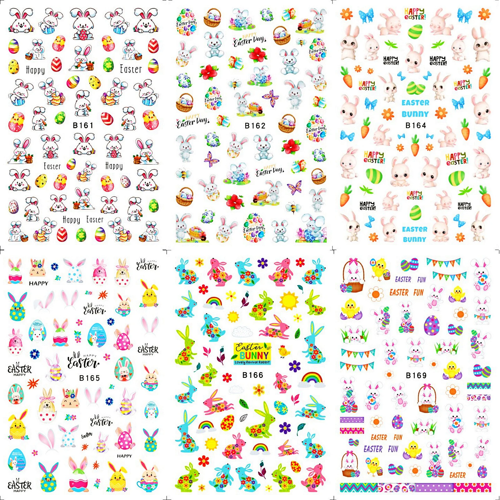 12 Sheets Easter Day Series Beautiful 3D Colorful Eggs Rabbits Adhesive Nail Art Stickers Decals Manicure Ornaments Accessories