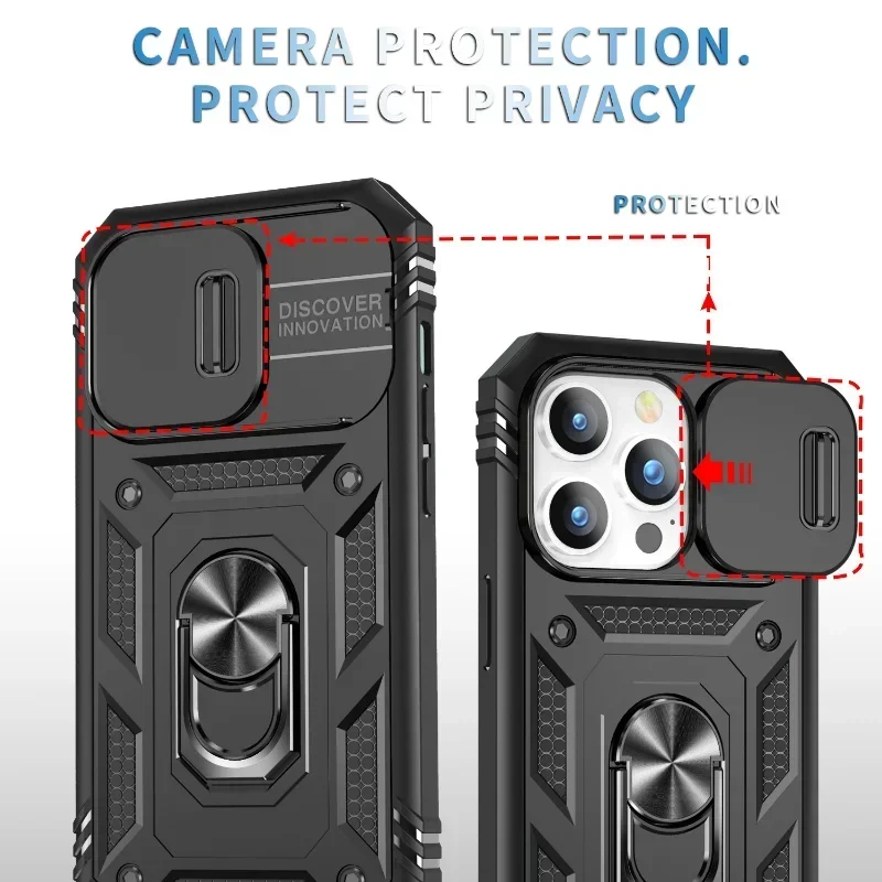 iPhone Case For iPhone 16 15 14 Pro Max 13 12 11 Pro Plus XR 360 Full Body Rugged Protective Slide Camera Stand Protection Ring Cover