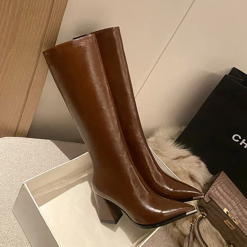 Elegant Pointed Toe Women's High Heel Boots with Side Zippers