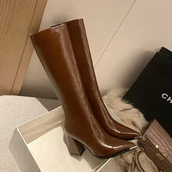 Elegant Pointed Toe Women's High Heel Boots with Side Zippers - 38 (Brown)