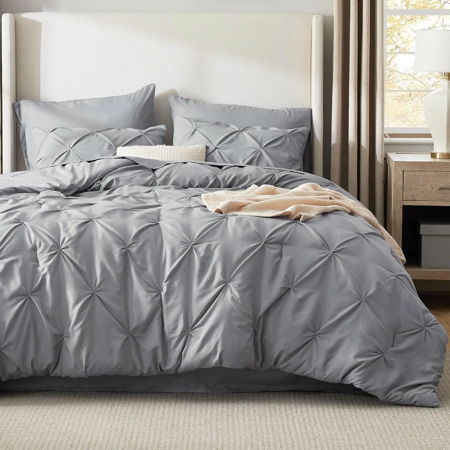 Bedsure Queen Comforter Set Grey - Bed in a Bag Queen Size 7 Pieces, GentleSoft™ Pintuck Bed Set Gift for Family 2
