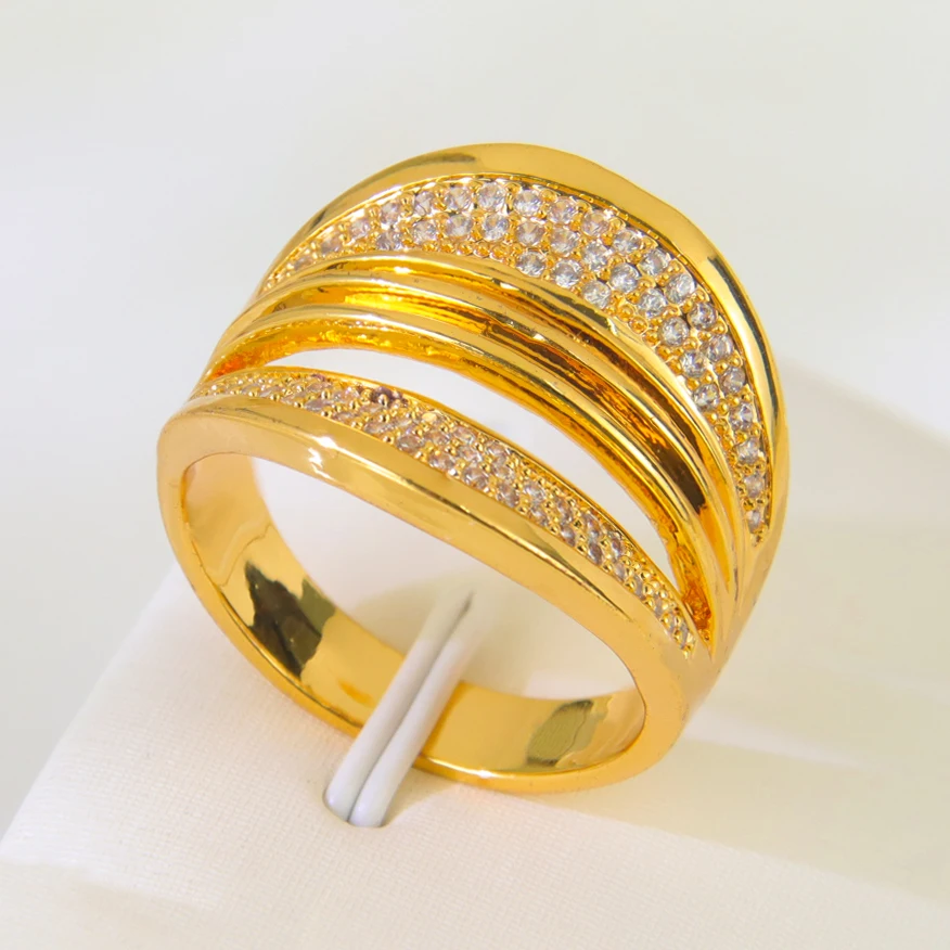 Luxus Dubai Gold Farbe Großen Ring 21k Gold Überzogene Italienische Zirkon Geometrische Ringe Arabisch Frauen Hochzeit Party Ramadan schmuck – Detail 9