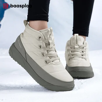 Baasploa Stivaletti da donna Scarpe da passeggio calde in peluche invernale Comfort femminile Stivali in cotone antispruzzo resistenti all'usura antiscivolo 1