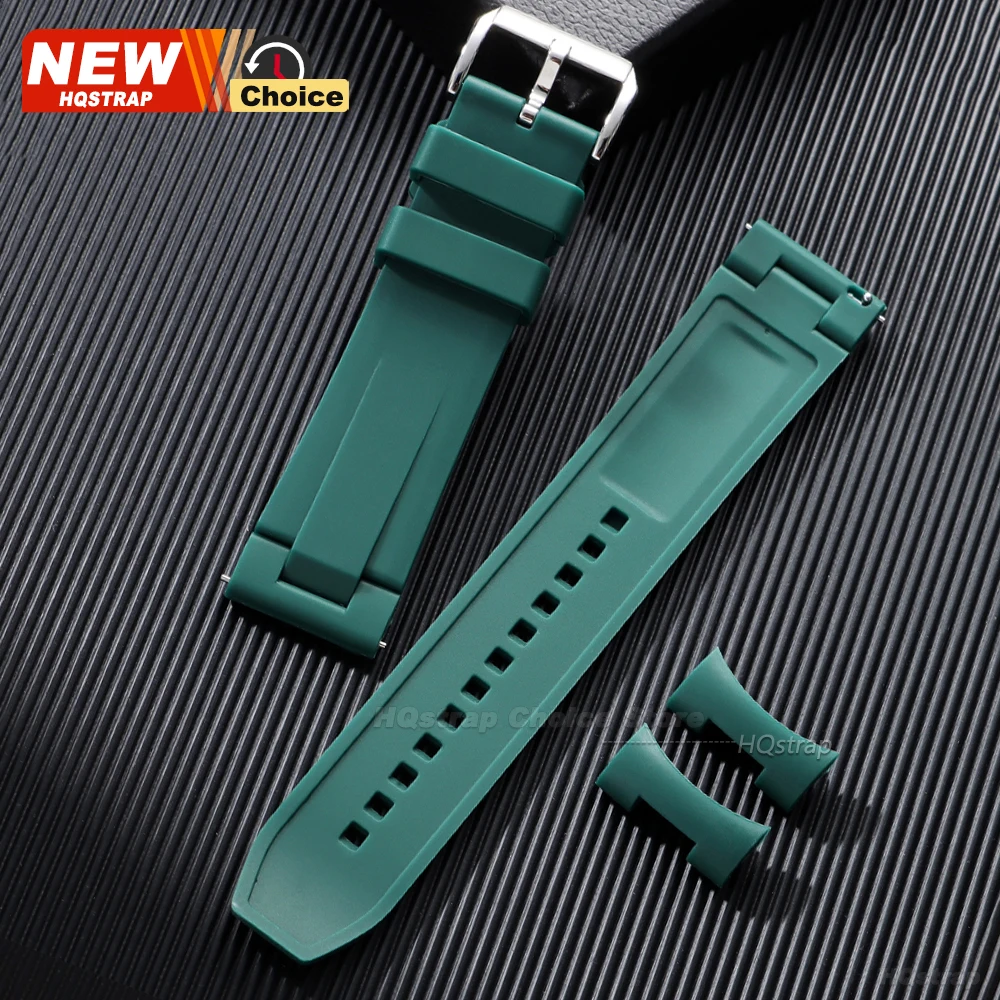 Enhanced Fluororubber Waterproof Watch Band Strap for Men and Women, Arc End Flat Design