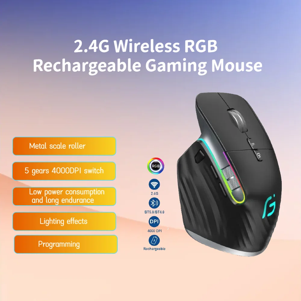 

New 2.4G Wireless RGB Rechargeable Gaming Mouse Low Power Consumption And Long Endurance Programming Lightweight Ergonomic Mice