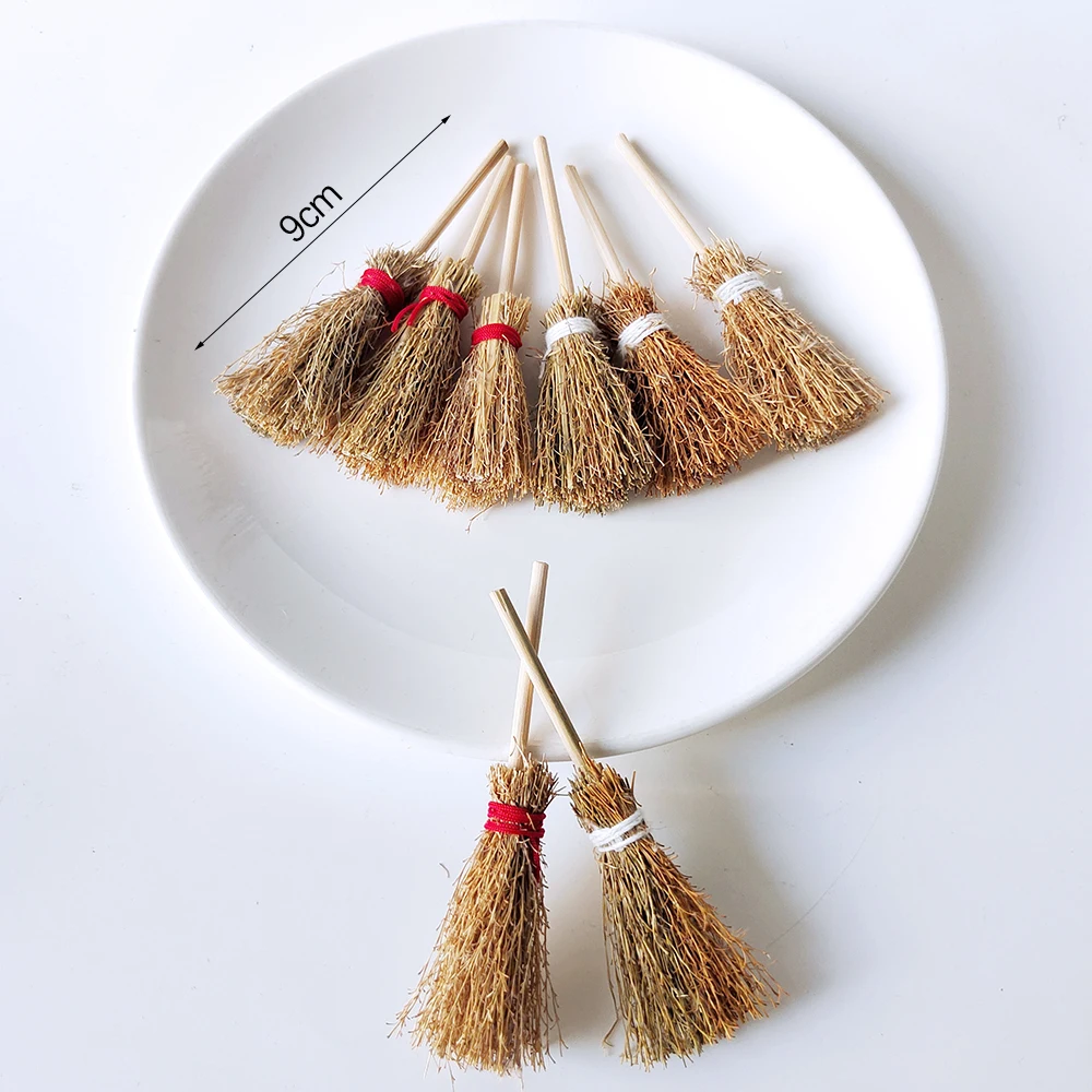 Description Picture 4 of item10pcs Mini Broom Witch Straw Brooms DIY Hanging Ornaments for Halloween Party Decoration Costume Props Dollhouse Accessories