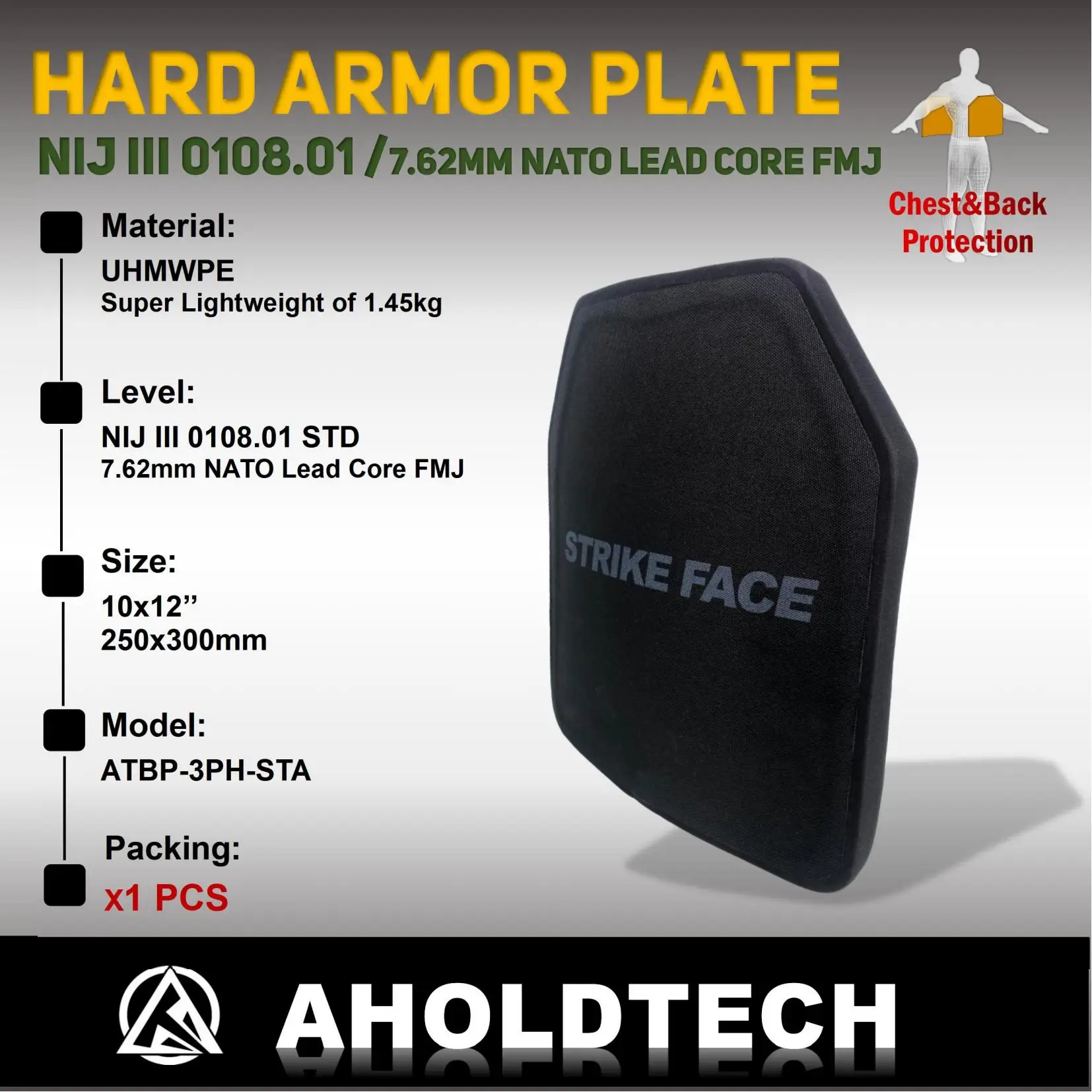 

Bulletproof Hard Armor Plate STA PE 7.62mm NATO Lead Core NIJ III Ballistic Vest Backpack Ballistic Board Big Plates 10x12