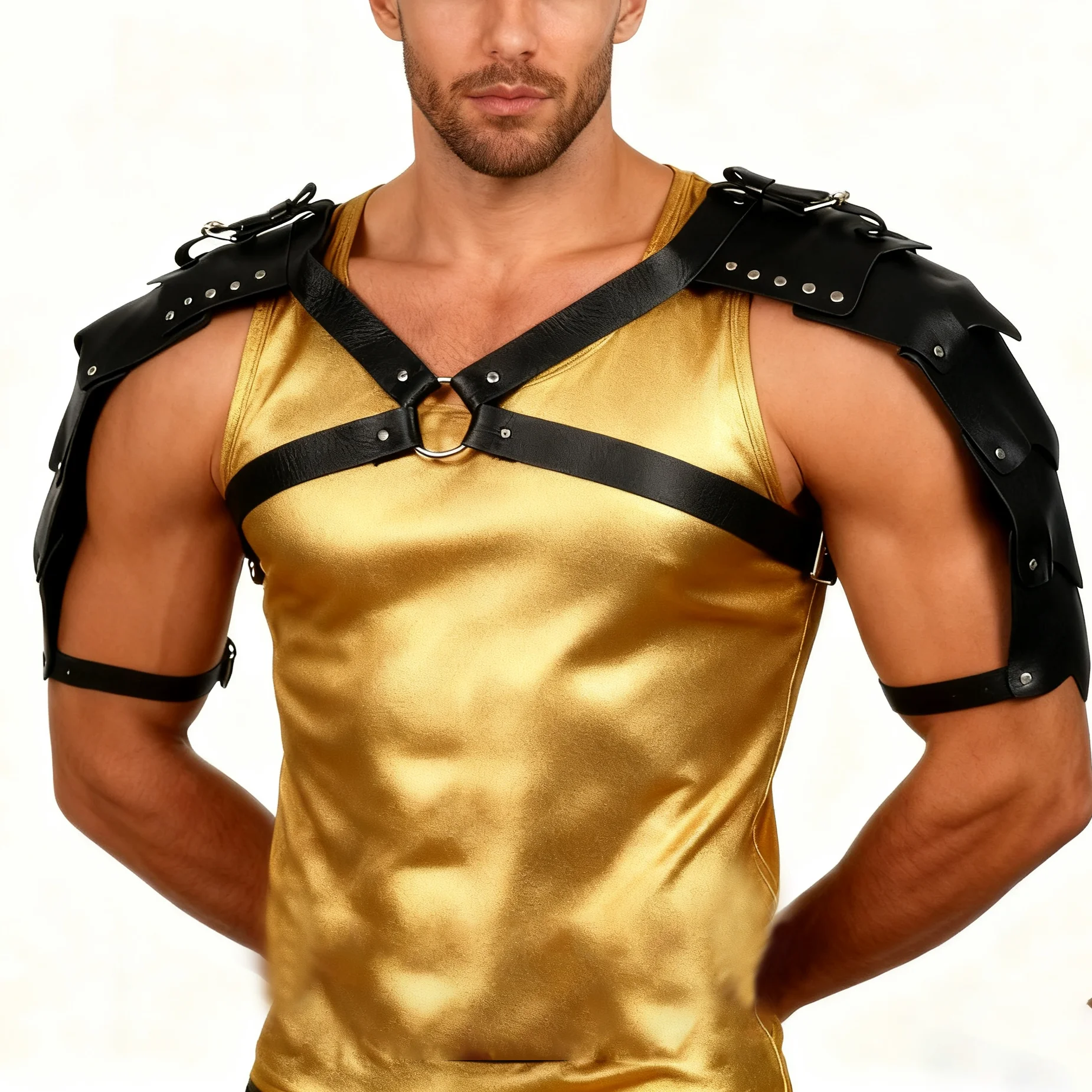 Mittelalterliches Kostüm Cosplay Zubehör Vintage Gothic Leder Harness Gürtel Spaulder Pauldrons Viking Ritter Gladiator Schulterpanzer