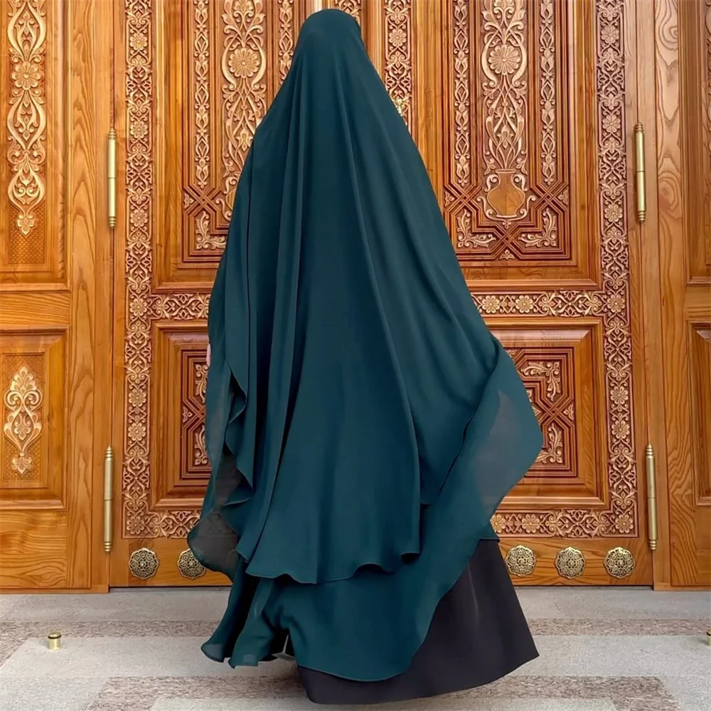 

Extra Long Khimar Chiffon Double Layers Front and Back Islamic Clothing Dubai Turkey Muslim Women Hijab Niqab Ramadan Headscarf