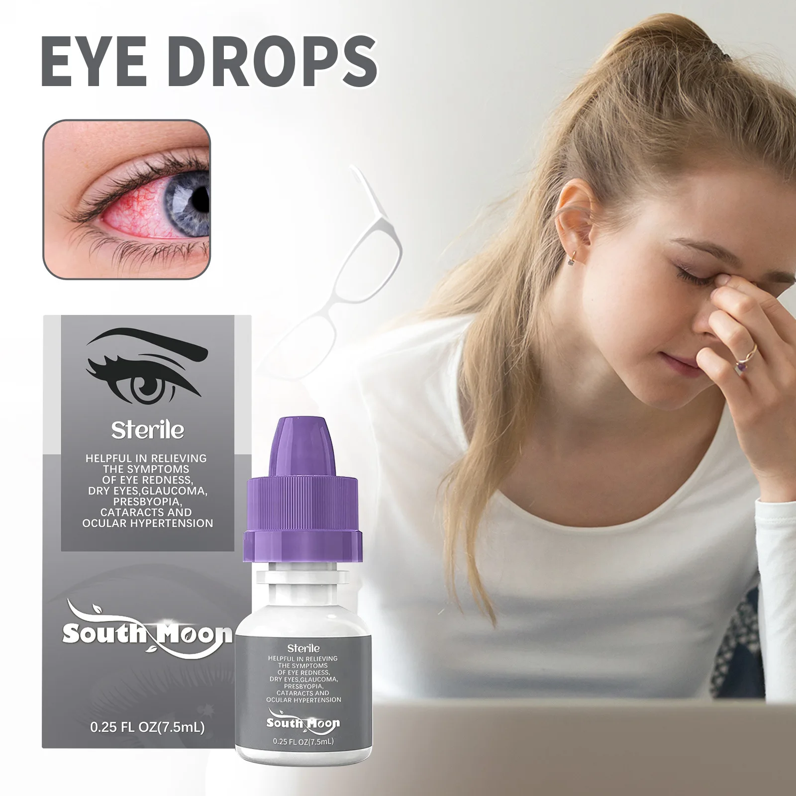 

South Moon Eye Drops To Improve Eyesight Relieve Eye Fatigue Redness Blurred Vision Discomfort Treatment Antibiotic Liquid 7.5ml