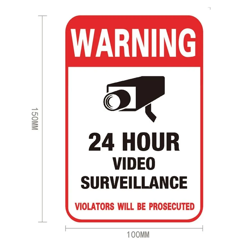 10pcs 24 Hour Monitor Camera Security Camera Sign Stickers Warning Signs Warning Sticker Decals