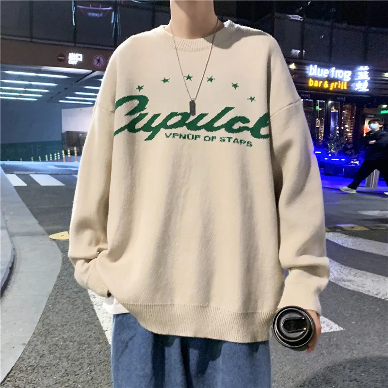 

Letter Star Jacquard Men's Sweater Fashion O Neck Oversized Pullover Sweater High Street Casual Couples Warm Pullovers for Men