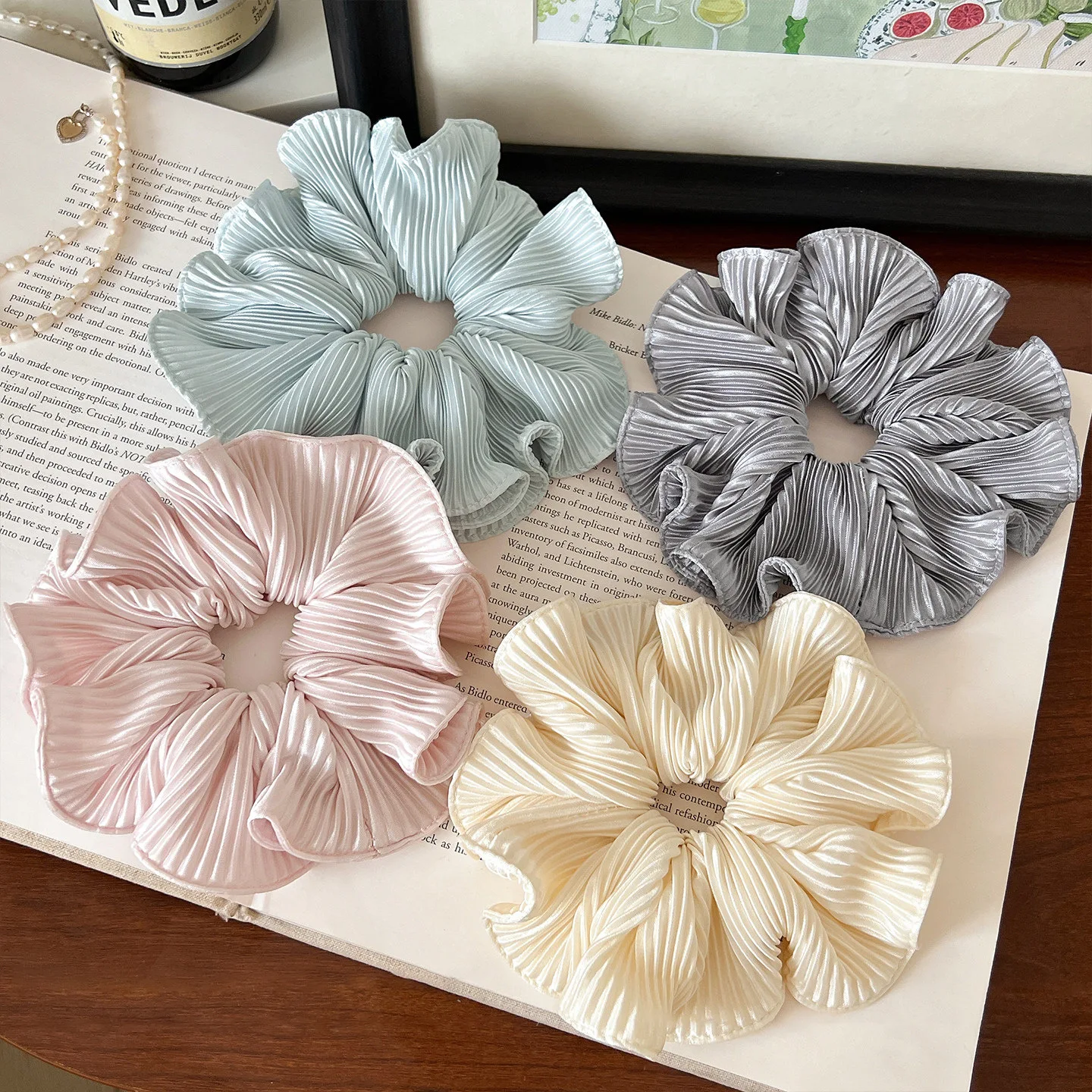 Élégants élastiques cheveux en satin rayé pour femme_voghion.com