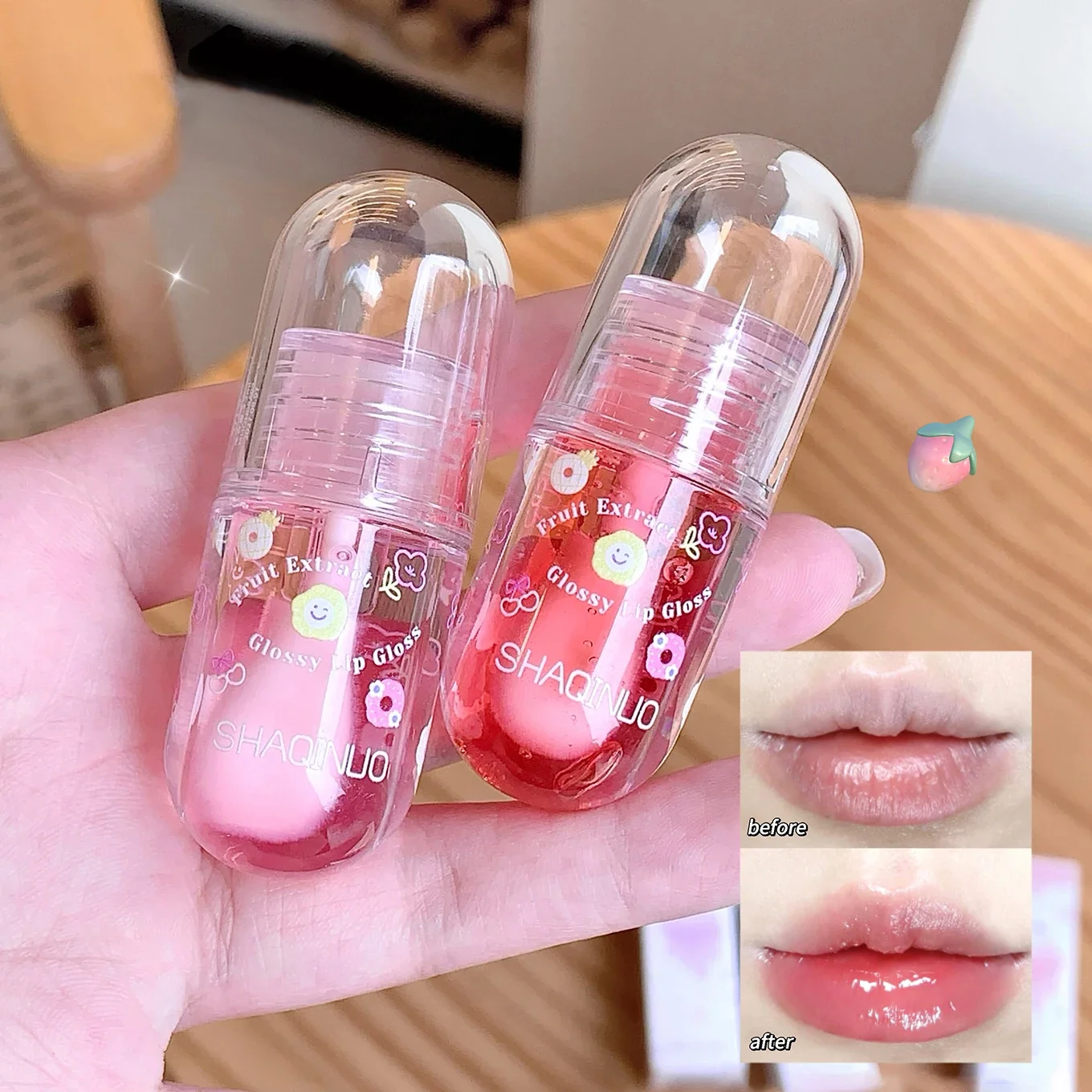 Moisturizing Fruit Lip Oil Transparent Jelly Water Light Lip Gloss Korean Sexy Clear Lips Tint Plumping Korean Care Makeup