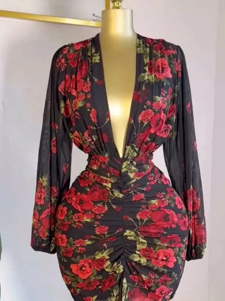 Wmstar Dress Wholesale A New Spring Autumn 2025 Elegant Stylish Women with A Cinched Waist Lantern Sleeves Printed Patterns