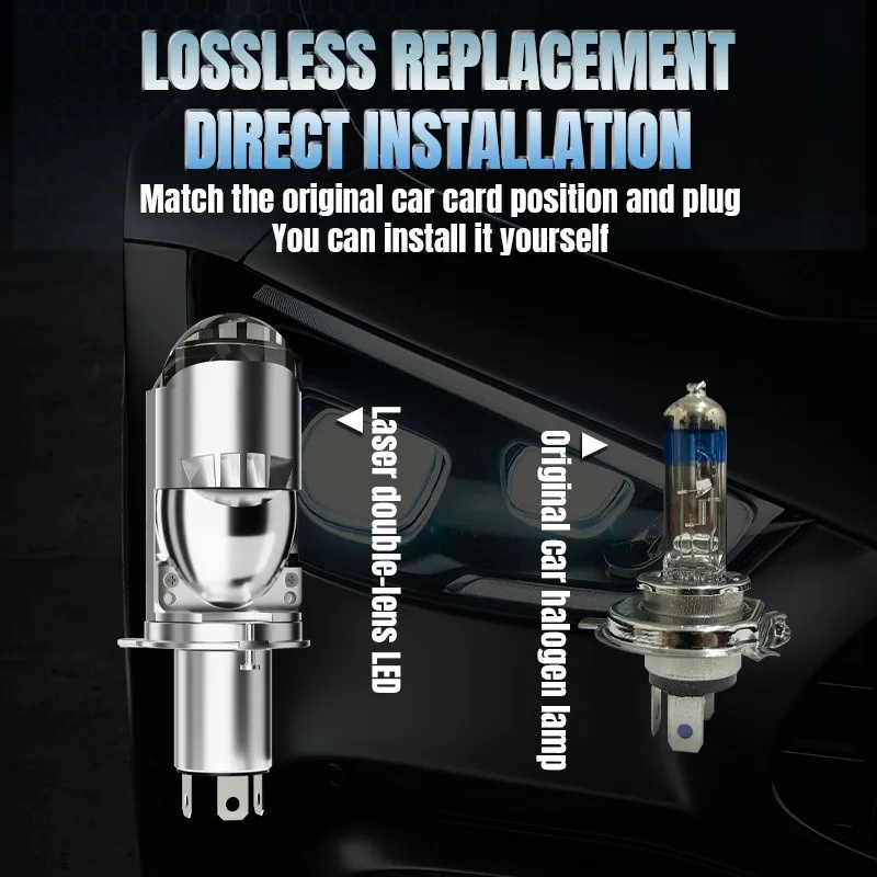 2PCS Car LED H4 Double Lens Headlight Bulb Mini Projector Lens H4 9003/HB2 U2 LED High Low Beam 6500K Auto Headlamp Plug& Play