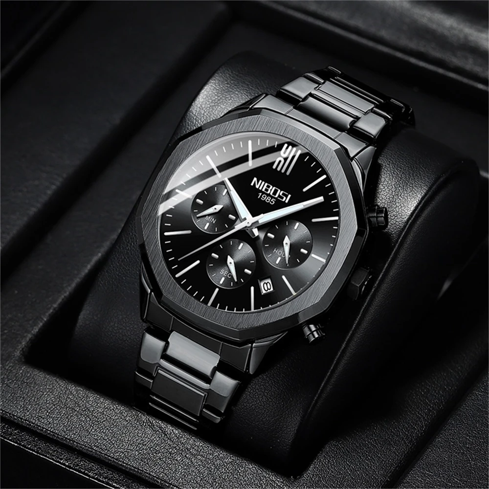 

NIBOSI Mens Watches Top Brand Luxury Stainless Steel Chronograph Quartz Watch Sport Waterproof Date Wristwatch Relogio Masculino