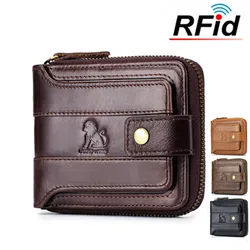 Genuine Leather Vintage Style Small Wallet Men Bifold Credit Card Holder Purse Wallet RFID Blocking Purse For Men High Quality