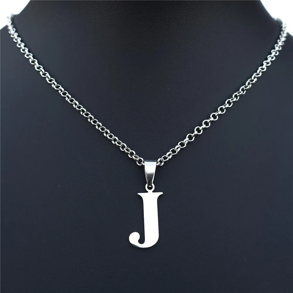 JesusLetterJNecklaceStainlessSteelNameInitialAlphabetPendant
