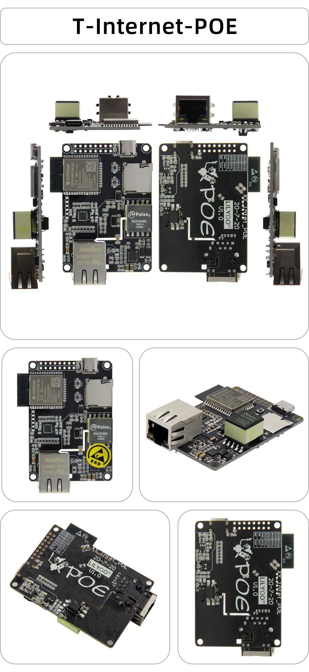 ® TTGO T-Internet-POE ESP32-WROOM LAN8720A Chip Ethernet Adapter And Downloader