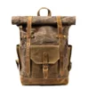 Multifunction Fashion Men Backpack Vintage Canvas Roll Top Backpack Leather School Bag Portable Wearproof Travel Weekend Bag 5