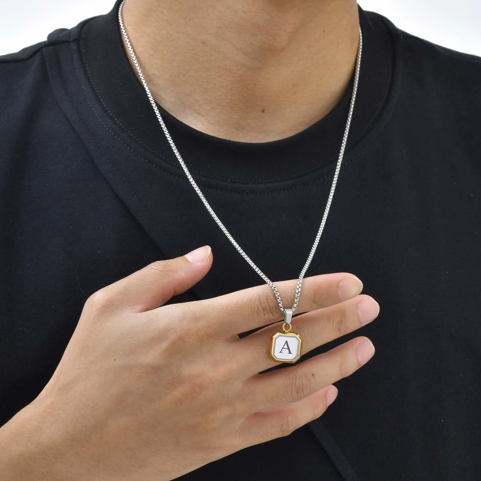 Stylish Alphabet Necklace for Men Boys,Waterproof Stainless Steel A-Z 26 Leters Collars,Name Initial Jewelry Gift